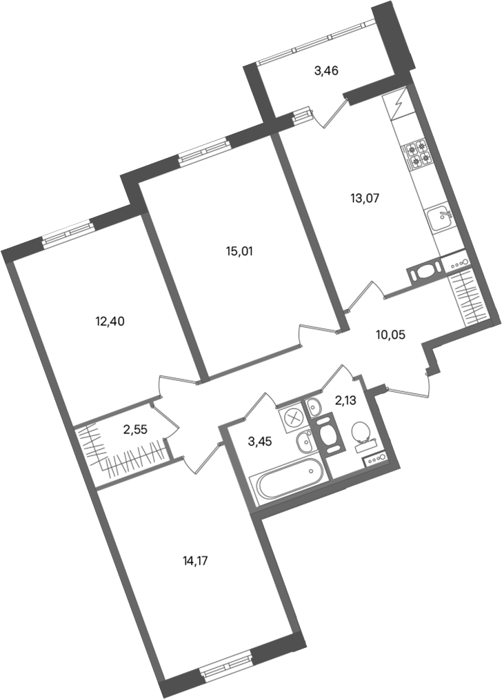 3-комнатная квартира 72.83 м², 4/11 эт., ЖК «ПАТИО. Уютный квартал»